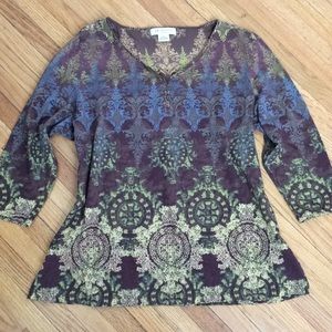 Liz Claiborne print 3/4 sleeve cotton top